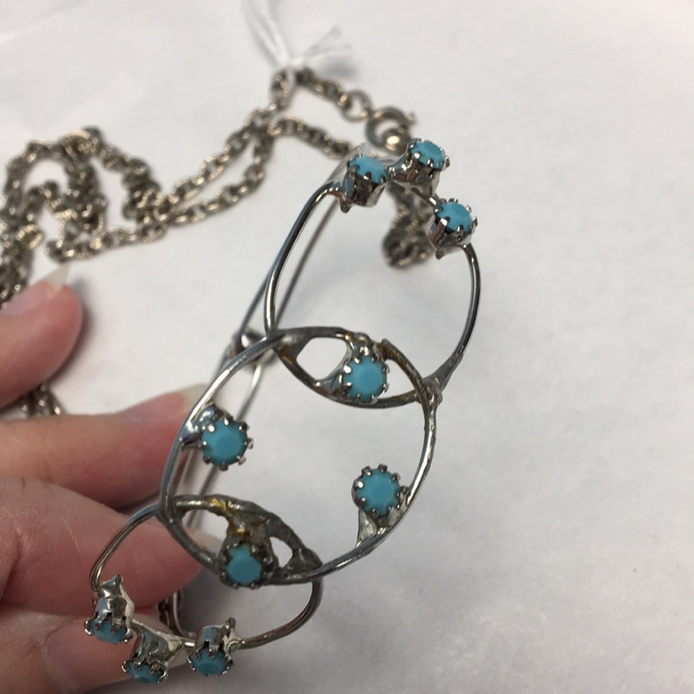 VINTAGE Silver Blue Necklace Pendant & Bracelet - Picture 4 of 7